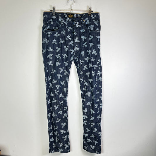 Vivienne Westwood Dark Blue Orb Print Jeans Size 29