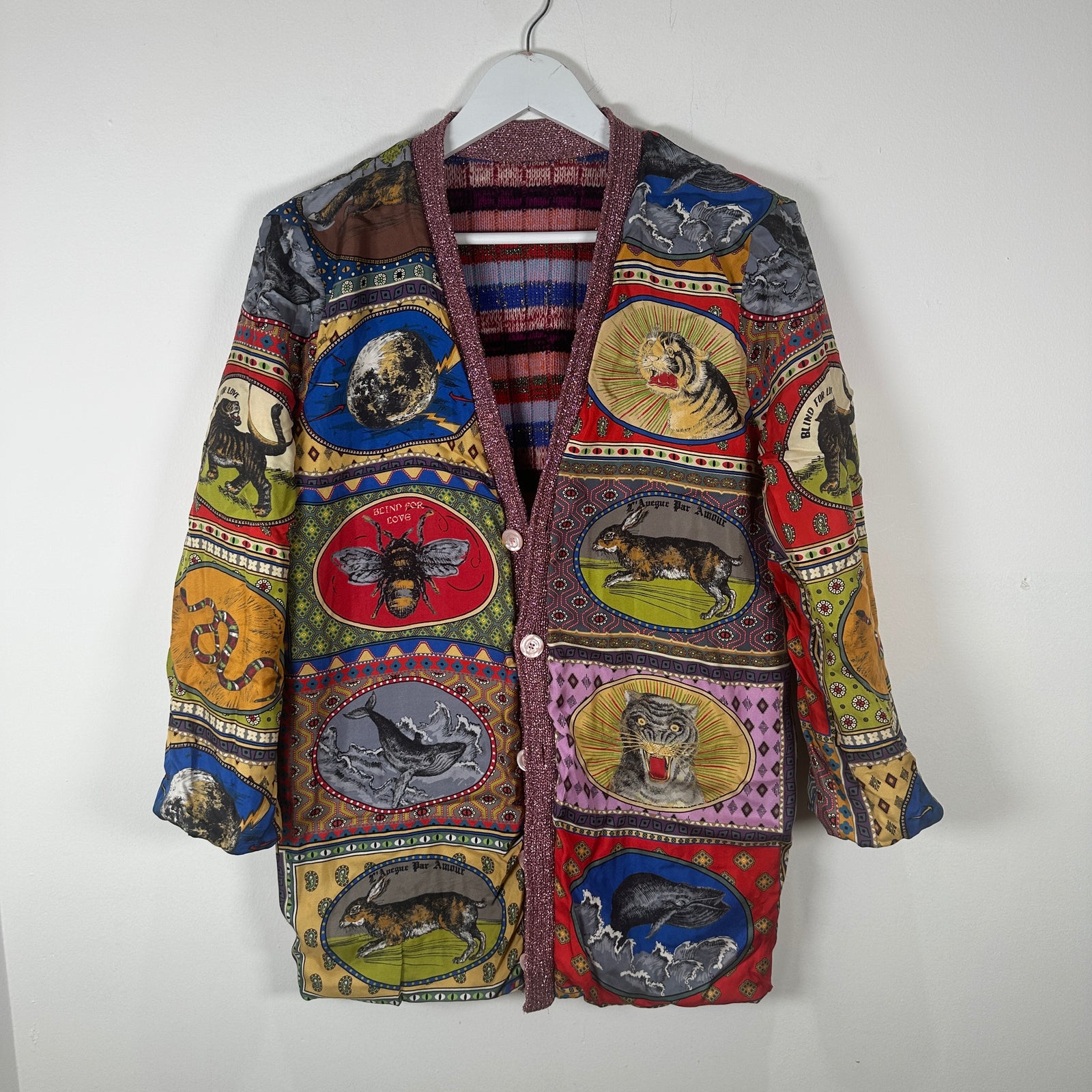 Gucci Reversible Lurex Knit & Silk Cardigan Size M