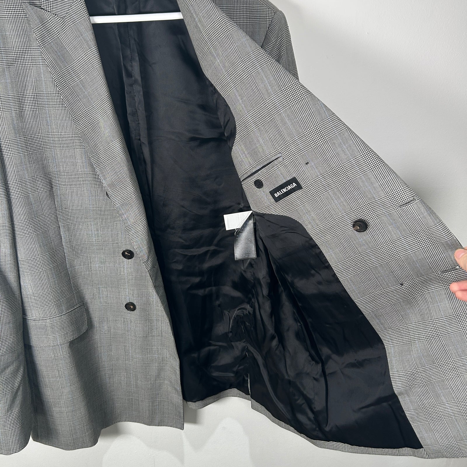 Balenciaga FW21 Grey Checkered Wool Oversized Blazer Size 42