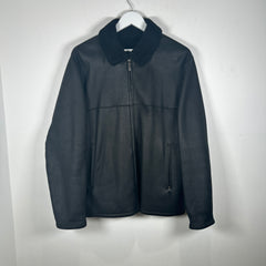 Burberry Black Sherling Leather Zip Up Jacket Size M