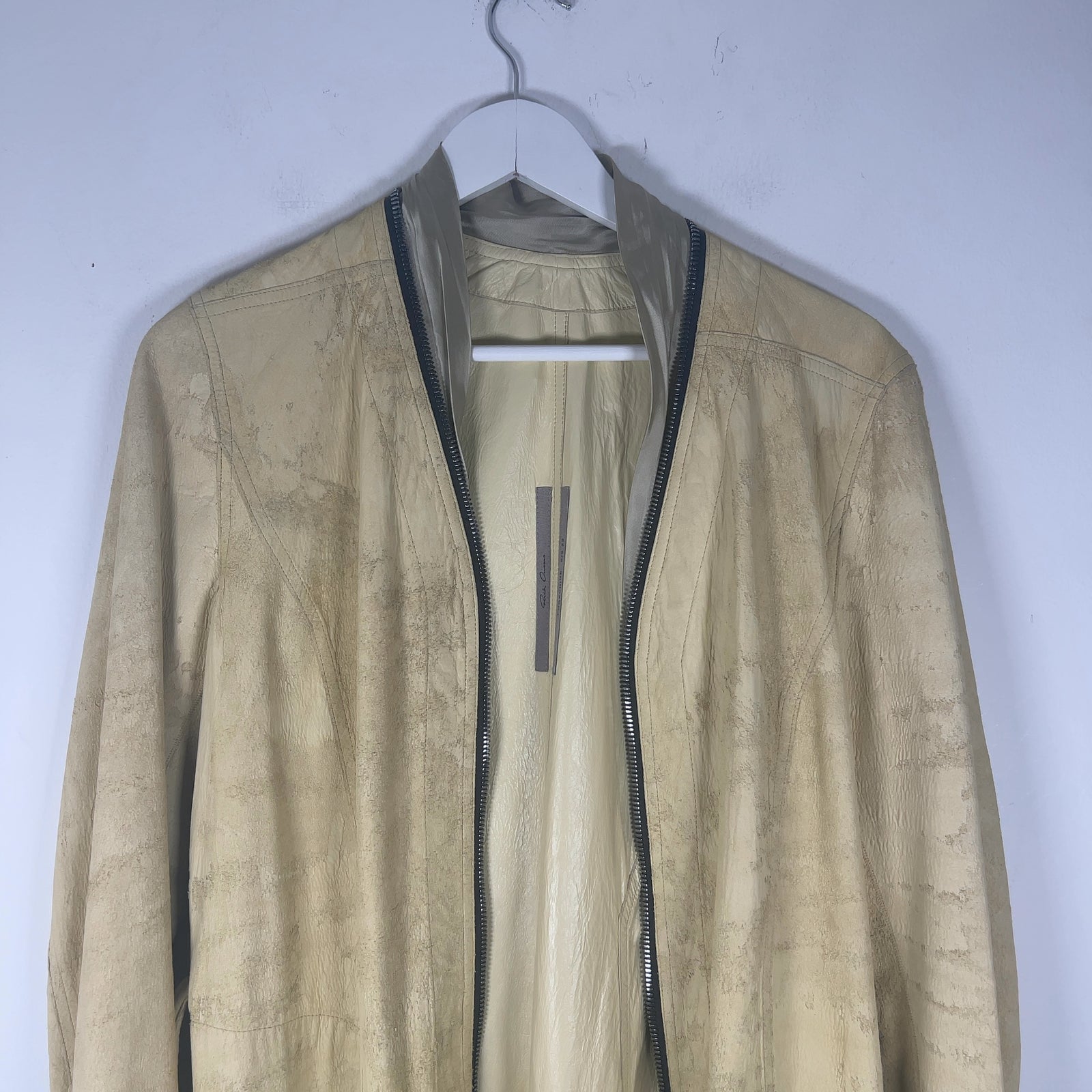 Rick Owens SS22 Fogachine Vanilla Blistered Leather Trench Coat