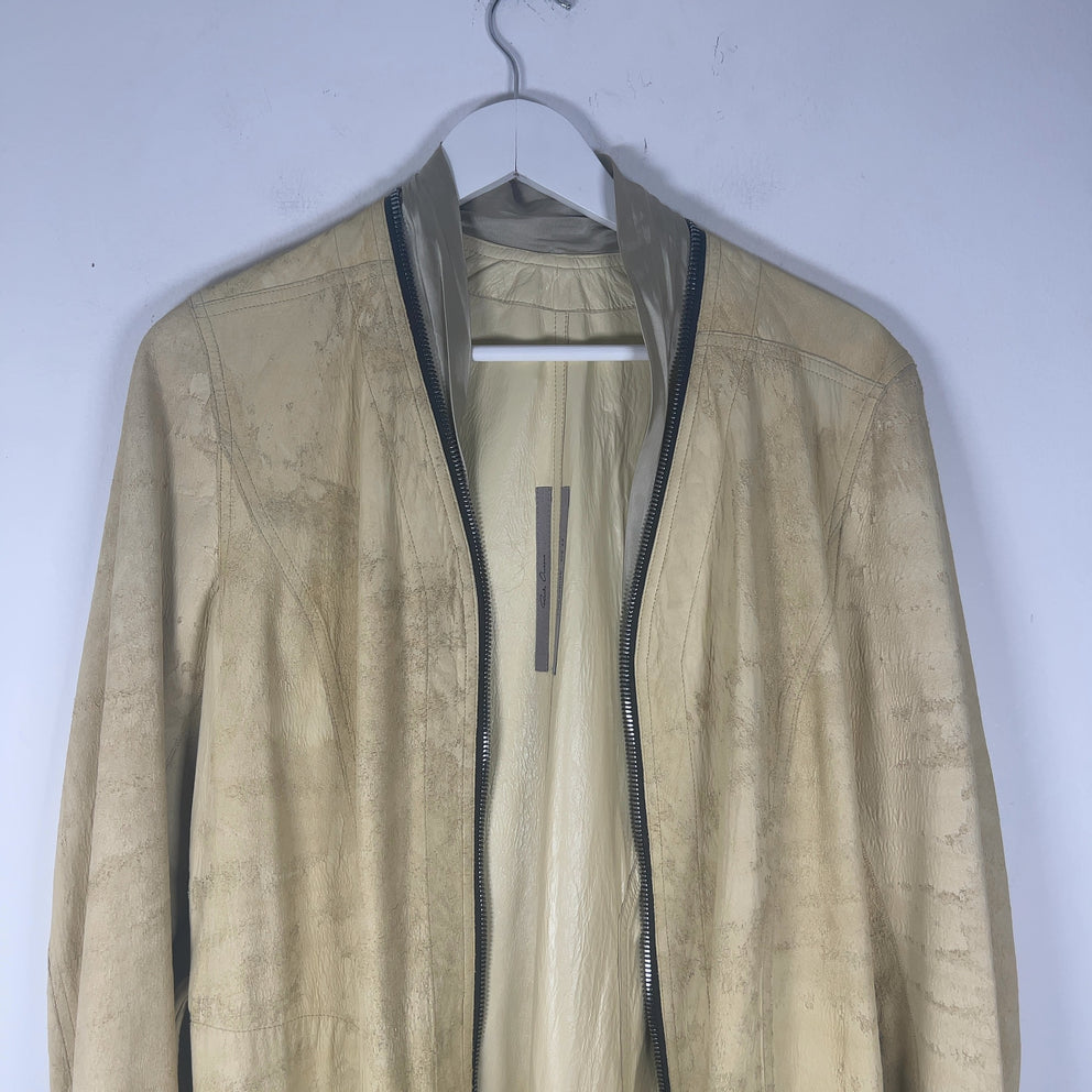 Rick Owens SS22 Fogachine Vanilla Blistered Leather Trench Coat