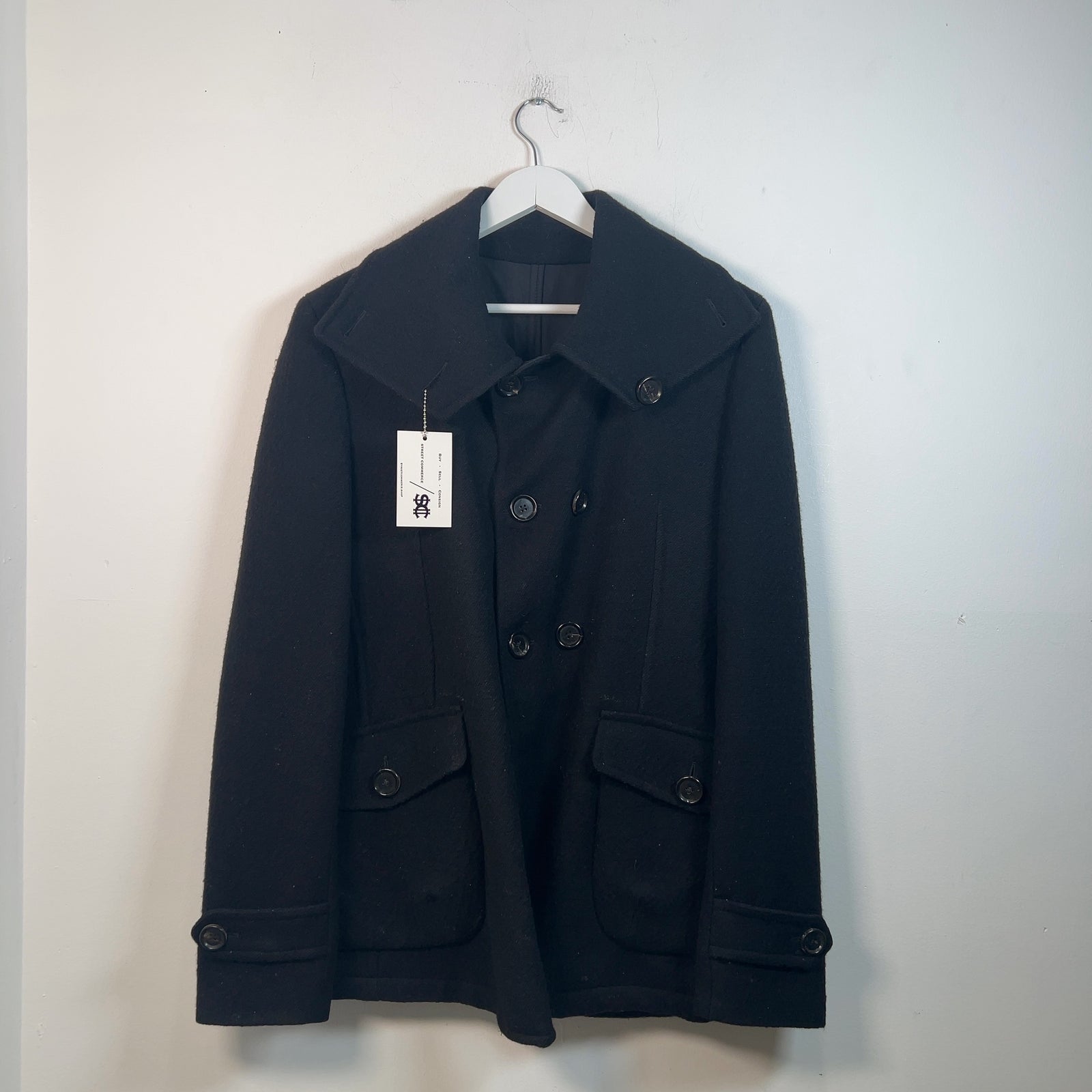 Bottega Veneta Black Wool Double Breasted Pea Coat Size M