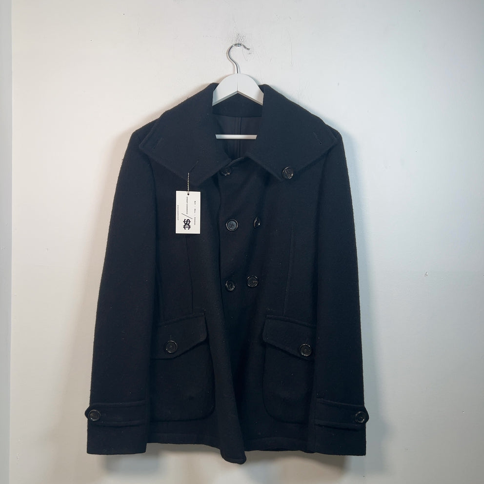 Bottega Veneta Black Wool Double Breasted Pea Coat Size M