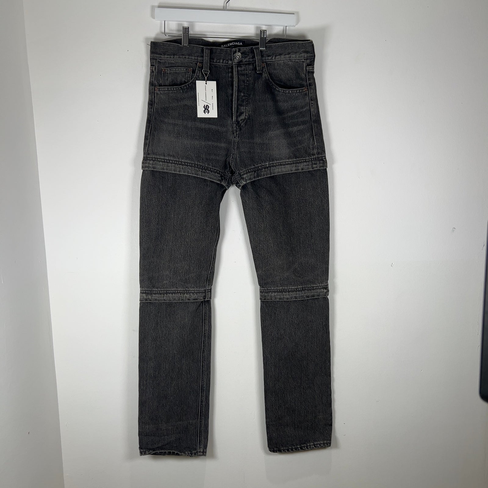 Balenciaga Convertible Grey Wash Denim Jeans Size 30