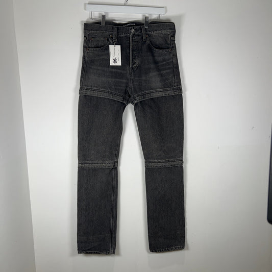 Balenciaga Convertible Grey Wash Denim Jeans Size 30