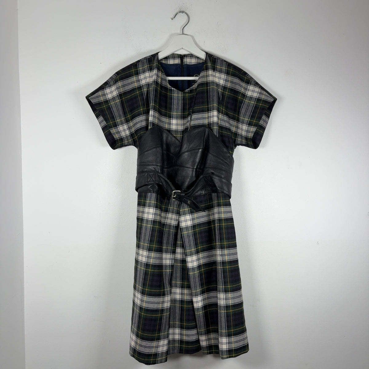 Alexander McQueen McQ Tartan Wool & Leather Corset Belt Dress
