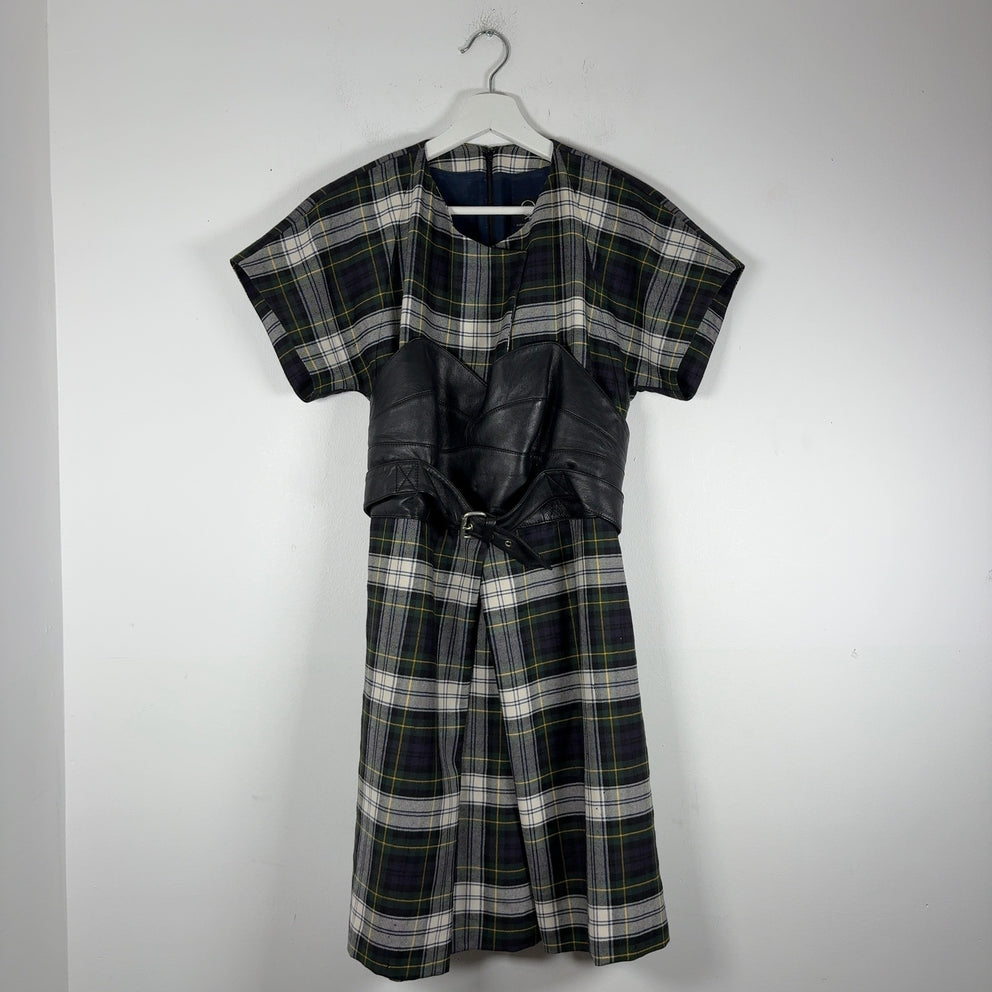 Alexander McQueen McQ Tartan Wool & Leather Corset Belt Dress