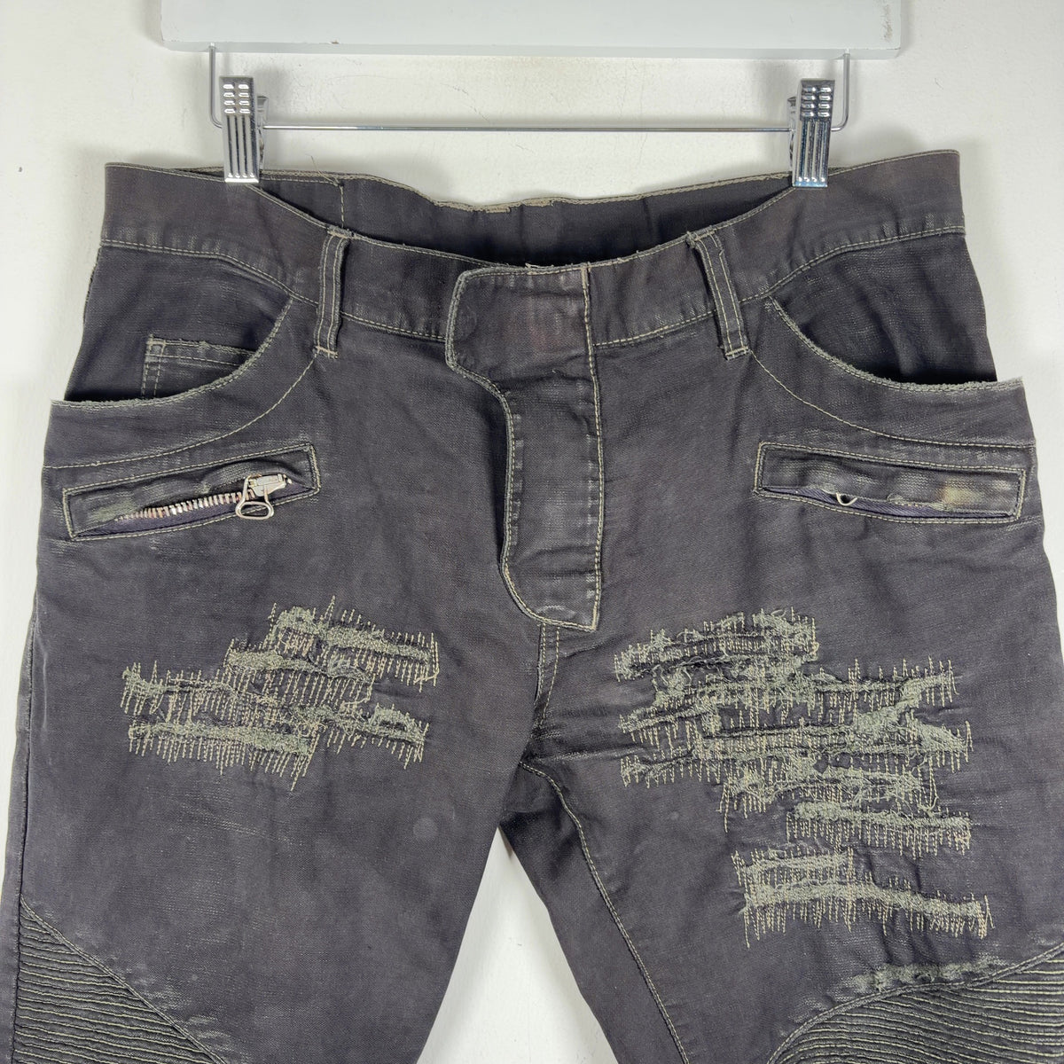 Balmain Distressed Repair Biker Jeans
