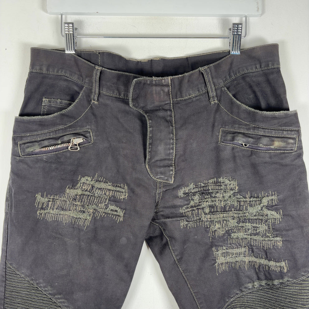 Balmain Distressed Repair Biker Jeans