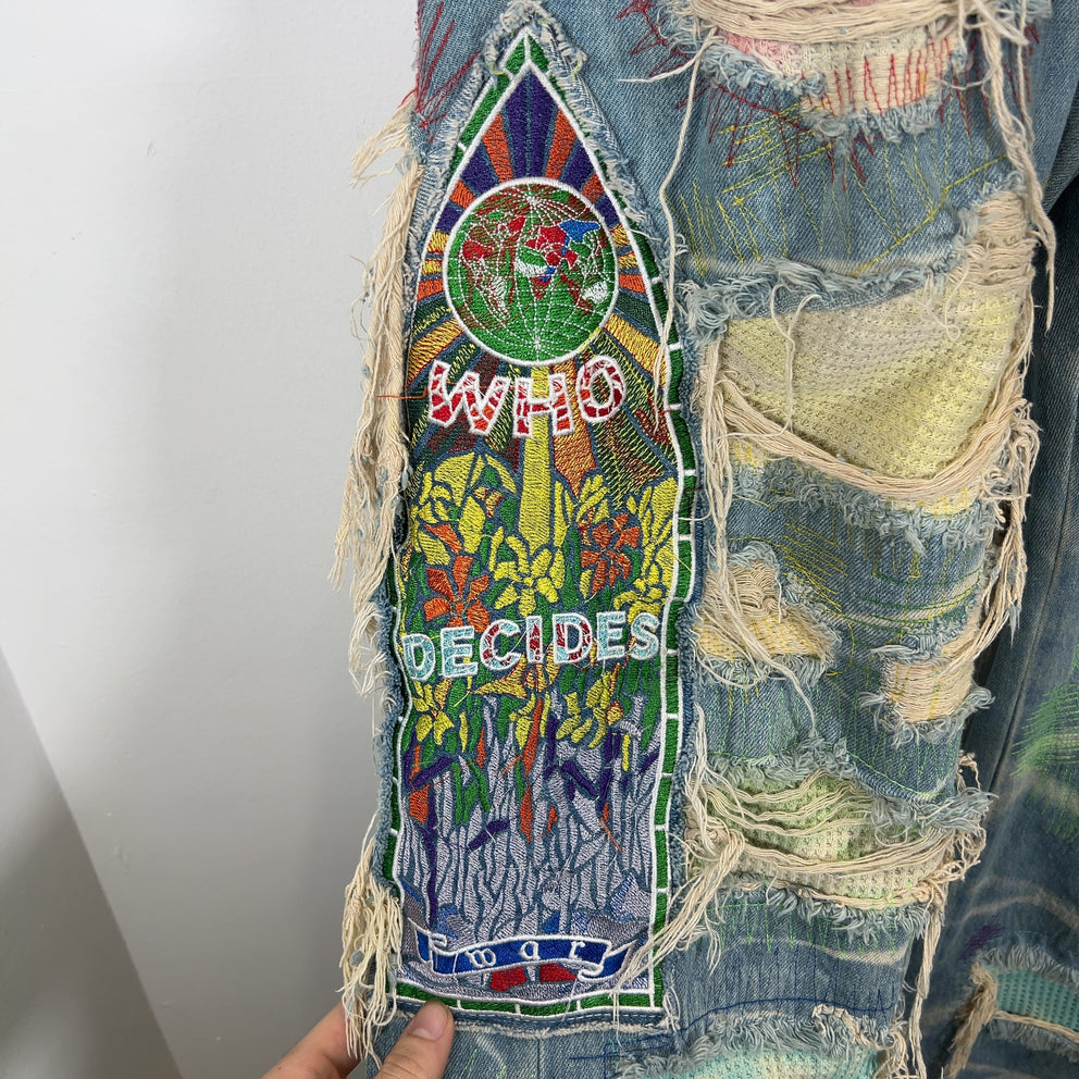 Who Decides War Distressed Stained Glass Window Pane Jeans