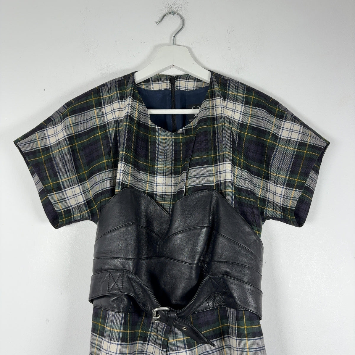 Alexander McQueen McQ Tartan Wool & Leather Corset Belt Dress