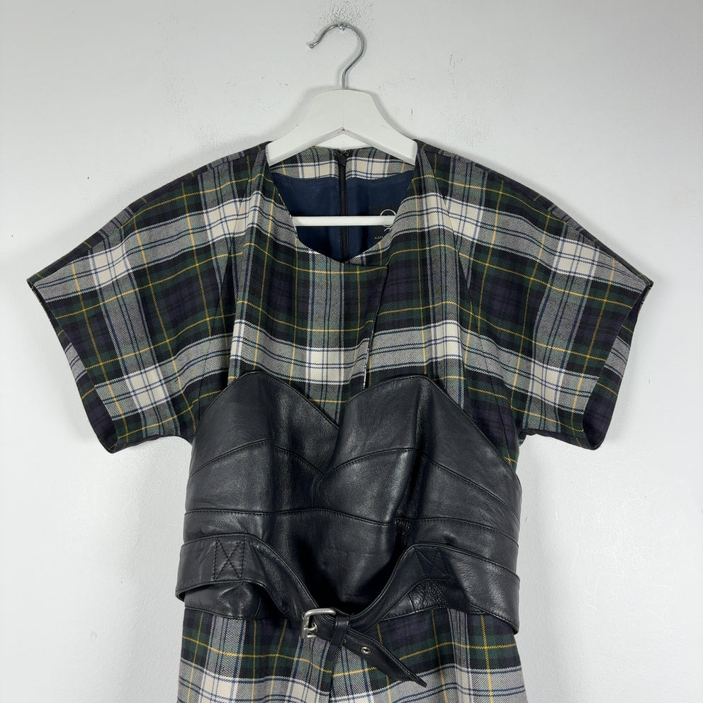 Alexander McQueen McQ Tartan Wool & Leather Corset Belt Dress