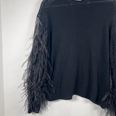 Valentino Black Cashmere Knit Feather Sleeved Crewneck Size L