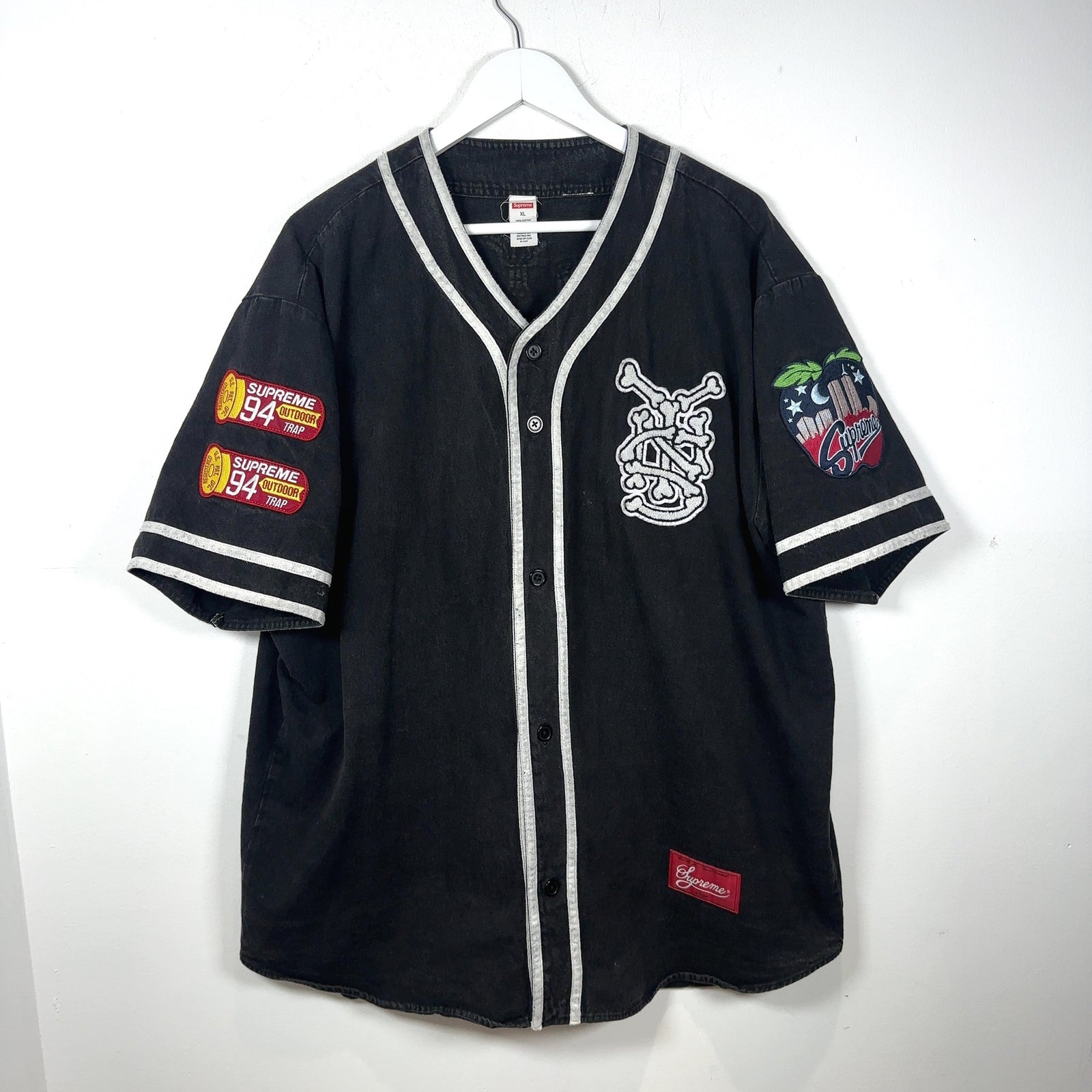 Supreme Denim Patchwork Baseball Jersey Shirt