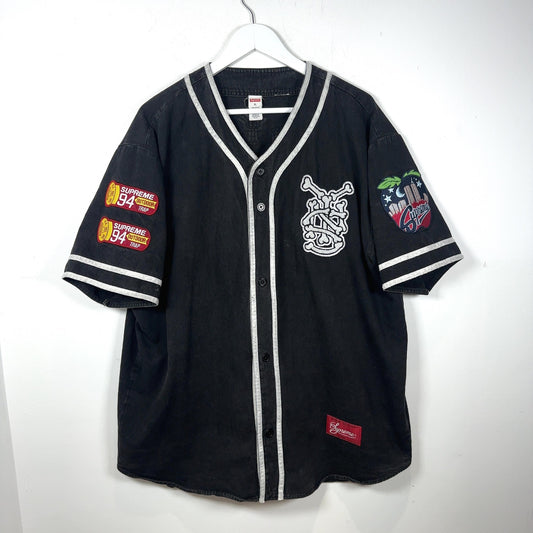 Supreme Denim Patchwork Baseball Jersey Shirt