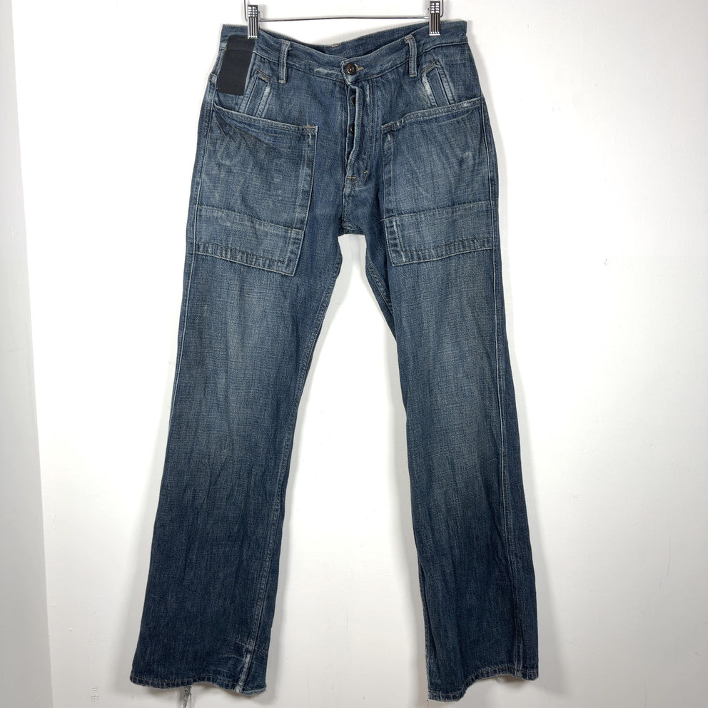 Rick Owens Slab Wide Leg Patch Pocket Jeans