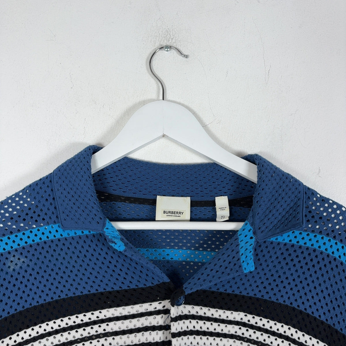 Burberry Striped Perforated Button-Up Shirt