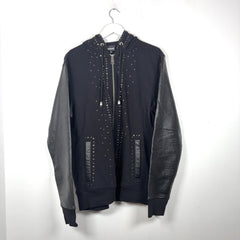 Robert Cavalli Studded Leather Sleeve Zip-Up Hoodie
