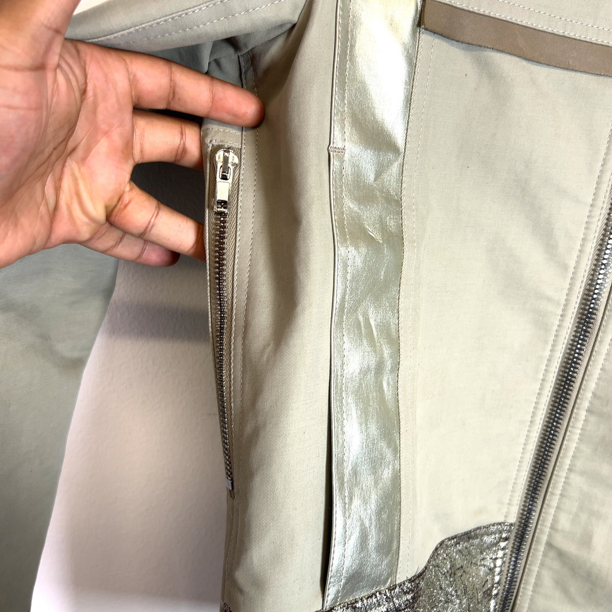 Rick Owens FW16 Mastodon Pearl/Silver Patchwork Jacket