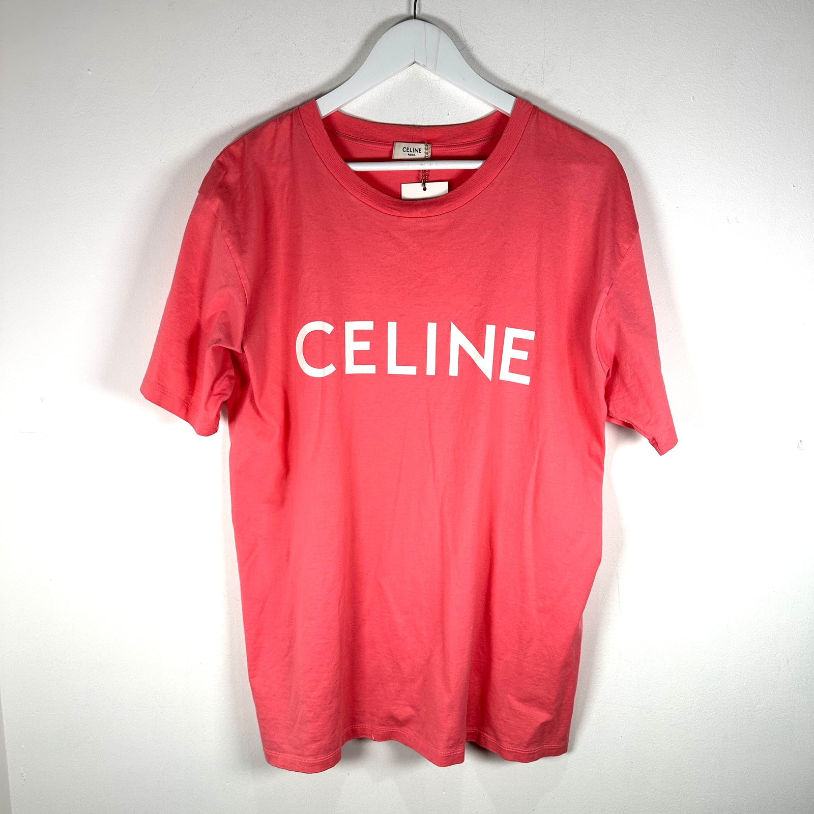 Celine Pink/White Logo T-Shirt Size S