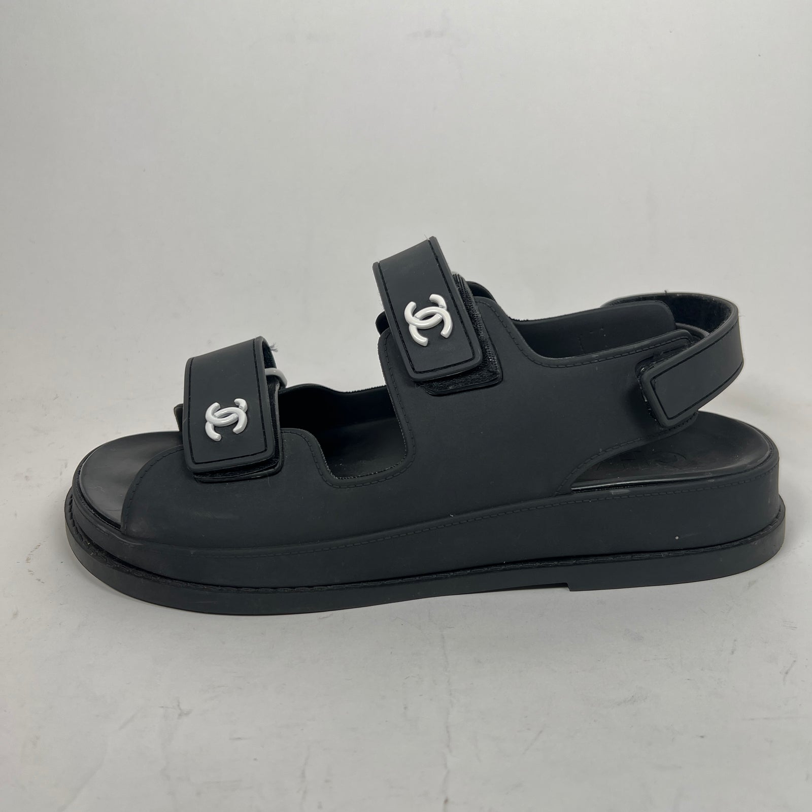 Chanel Black Rubber CC Dad Slingback Sandals Size 39