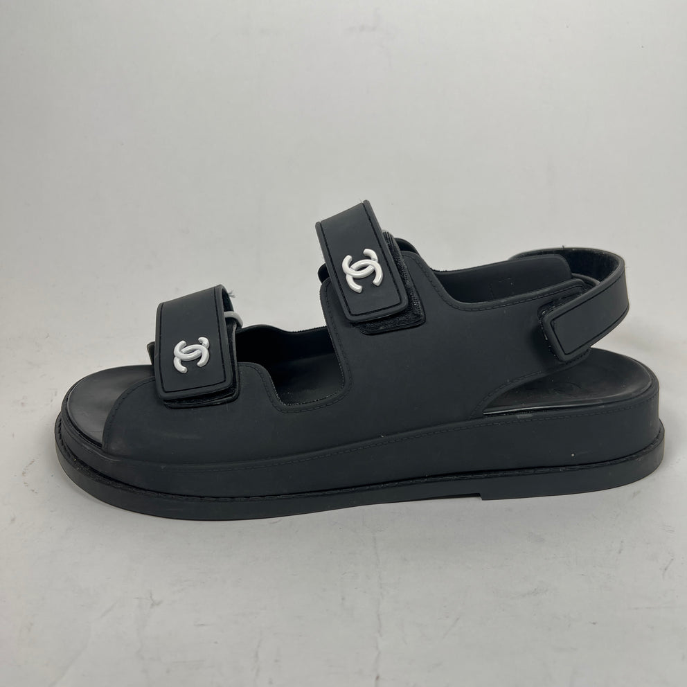 Chanel Black Rubber CC Dad Slingback Sandals Size 39