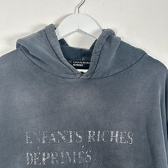 Enfants Riches Deprimes Distressed Grey Washed Logo Hoodie Size XL