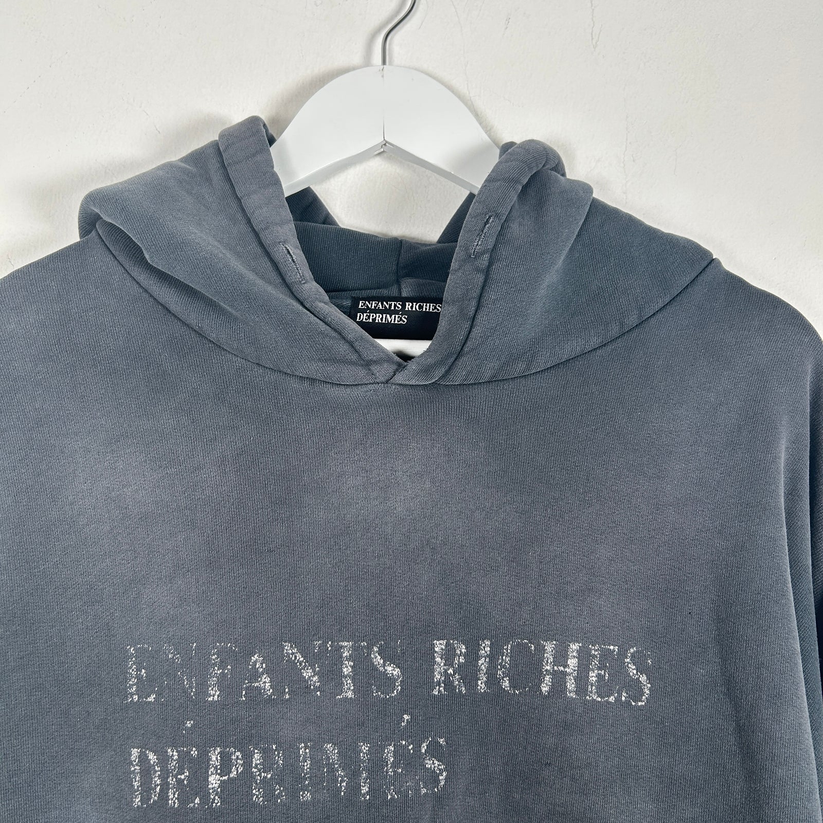 Enfants Riches Deprimes Distressed Grey Washed Logo Hoodie Size XL