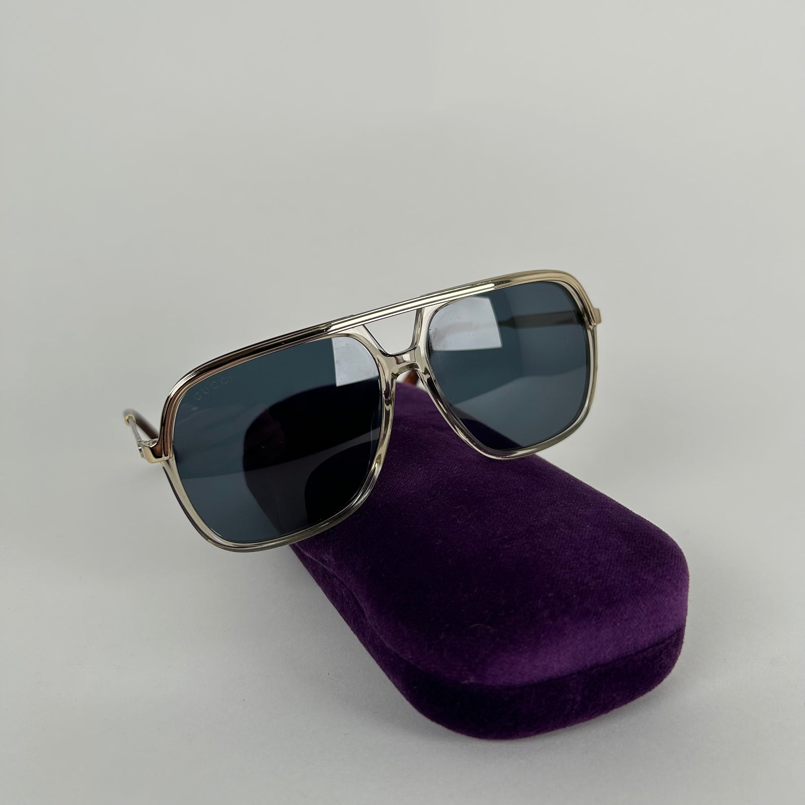 Gucci Gold GG Acetate Aviator Sunglasses