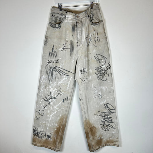 Balenciaga White Grafitti Jeans Size M