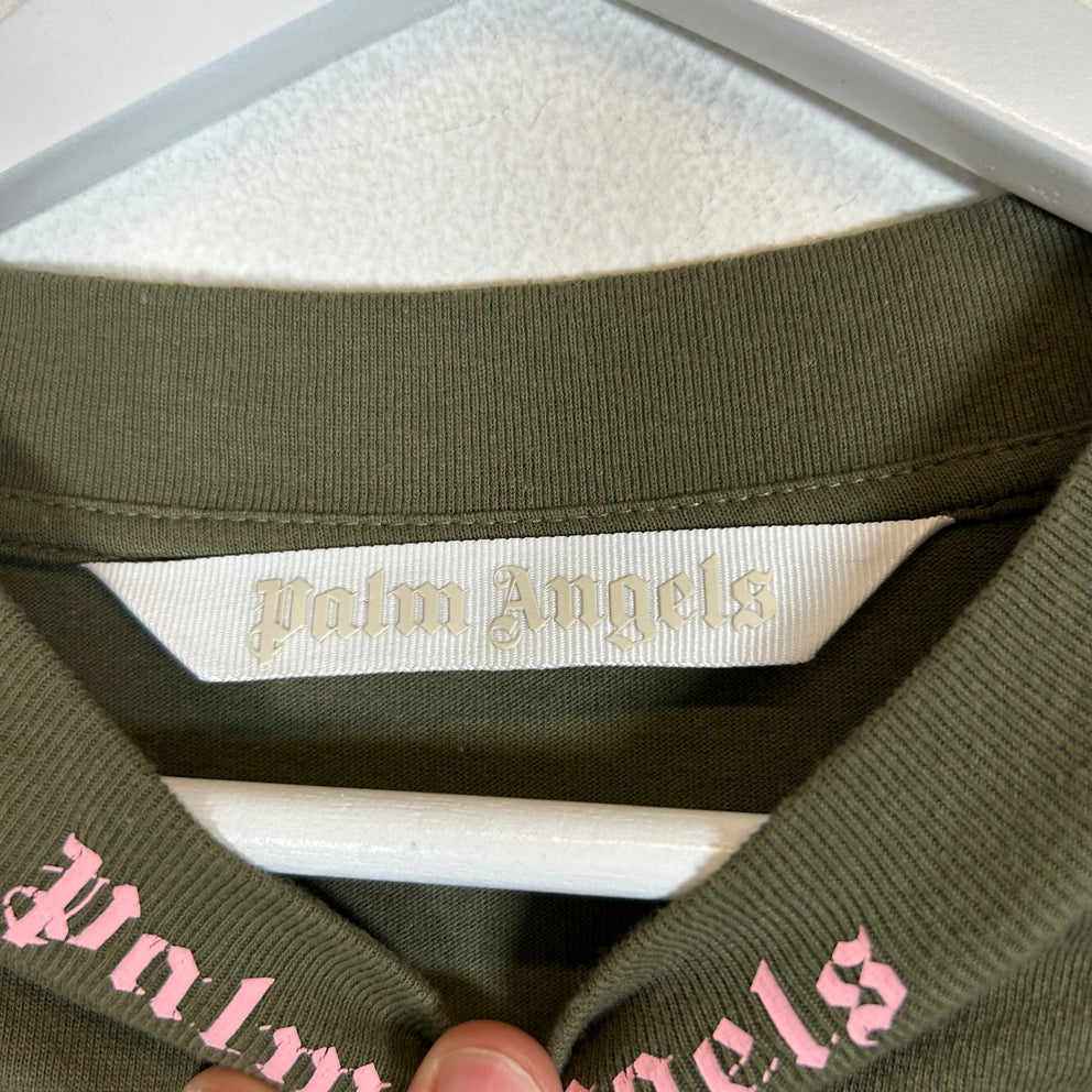 Palm Angels Olive/Pink Logo T-Shirt Size L