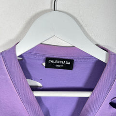 Balenciaga Distressed Logo T-Shirt Purple Size S