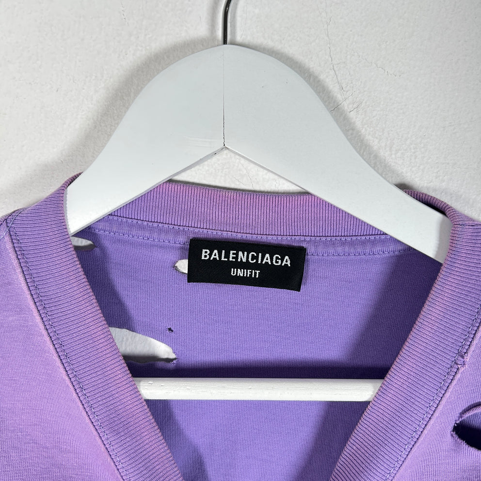 Balenciaga Distressed Logo T-Shirt Purple Size S