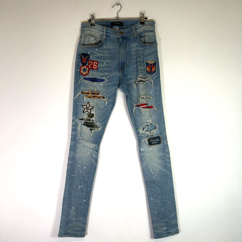 Amiri Light Indigo Biker Art Patch Denim Jeans