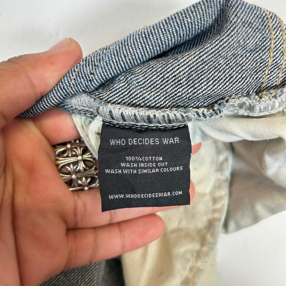 Who Decides War Blue Scripture Embroidered Jeans Size 38