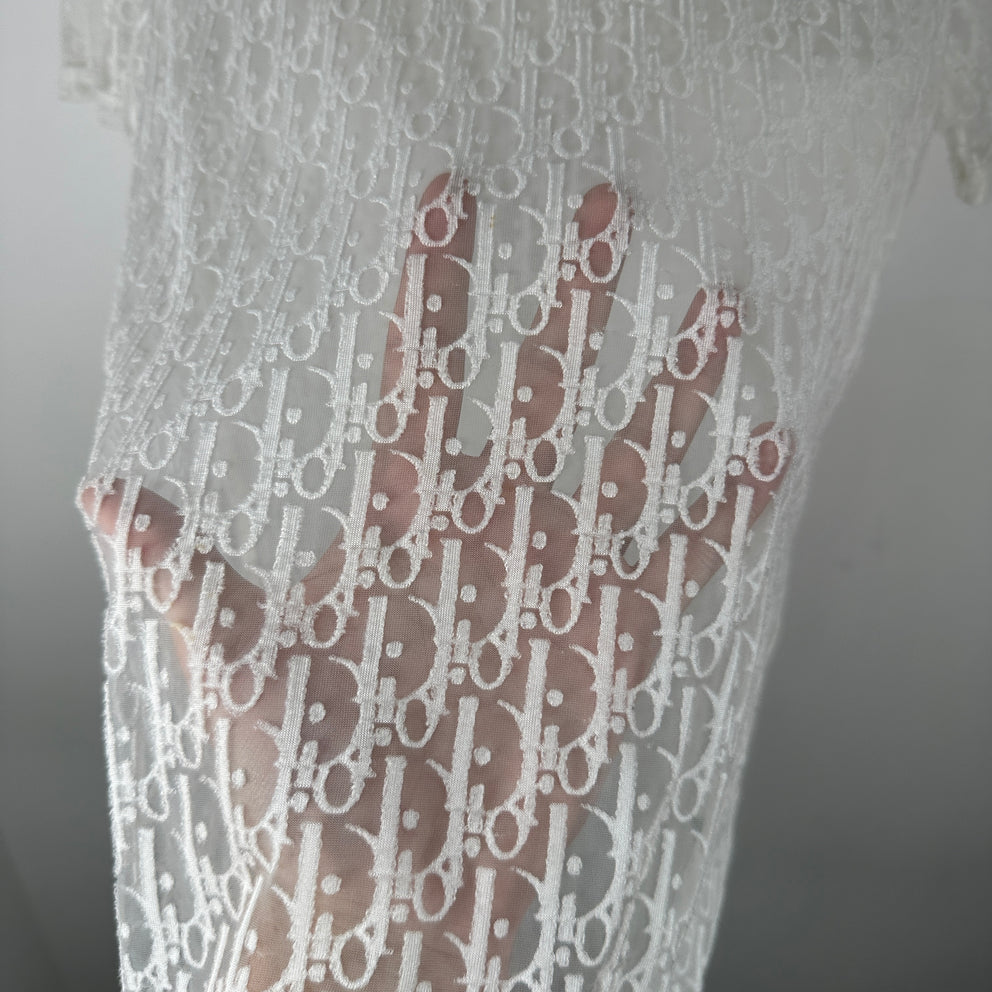 Dior White Oblique Mesh T-Shirt Size Small