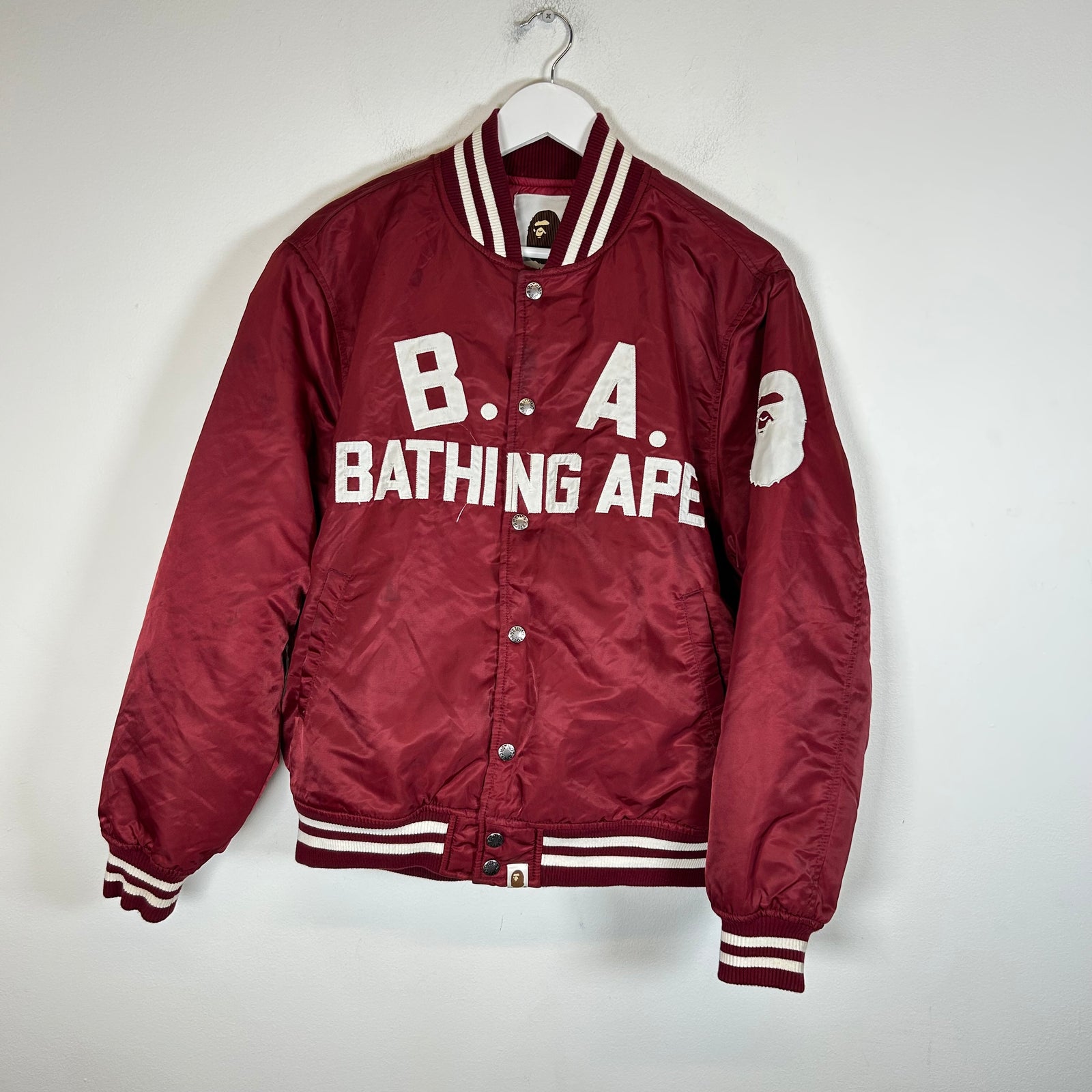 Bape Burgundy B.A Nylon Varsity Jacket Size M