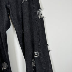 Rejina Pyo Black Distressed Wide Leg Jeans Size 28
