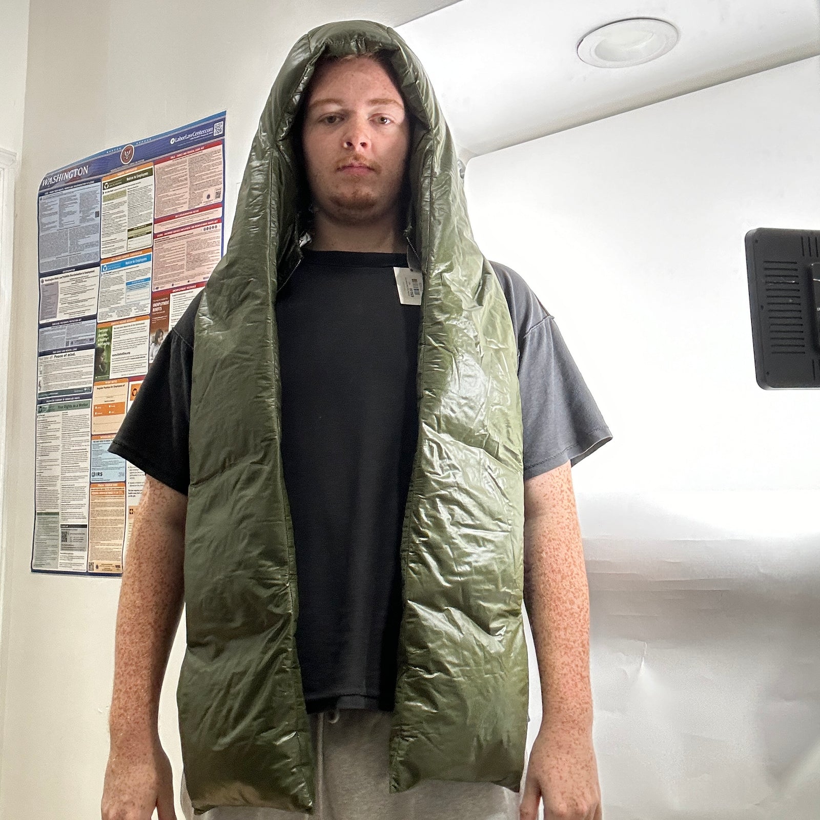 Jil Sander Green Puffer Hooded Scarf