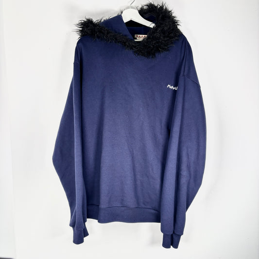 Marni Purple Fur Hooded Logo Hoodie Size L