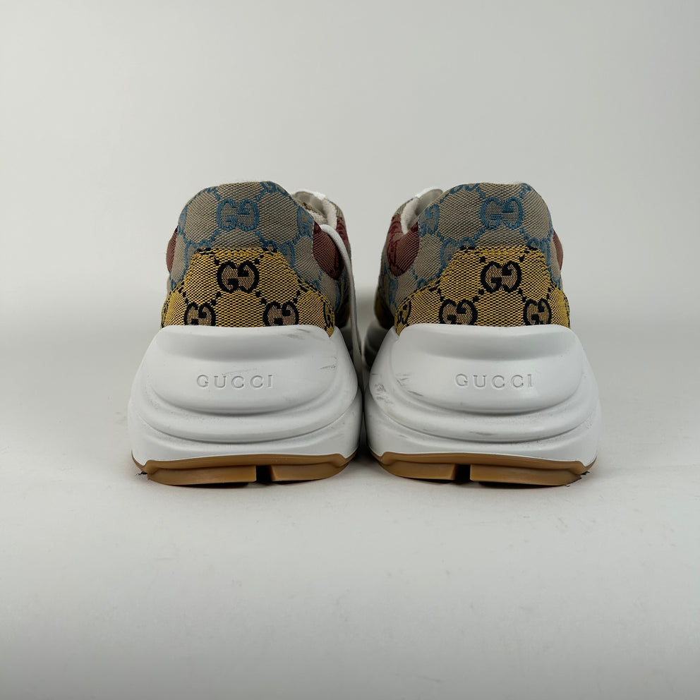 Gucci White GG Supreme Monogram Multicolor Rhyton Sneaker Size 11.5