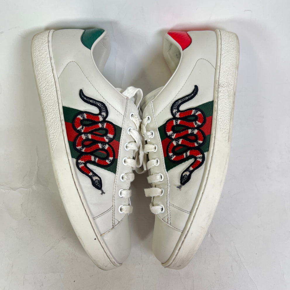 Gucci White Embroidered Snake Ace Lowtop Sneakers