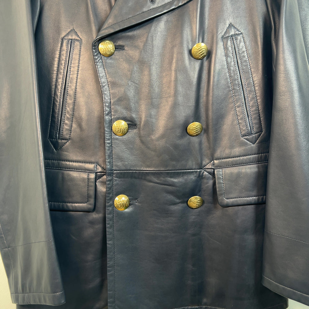 Ralph Lauren Purple Label Navy Leather Blazer Jacket Size S