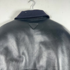 Prada Paneled Wool Down Lined Cropped Bomber Jacket