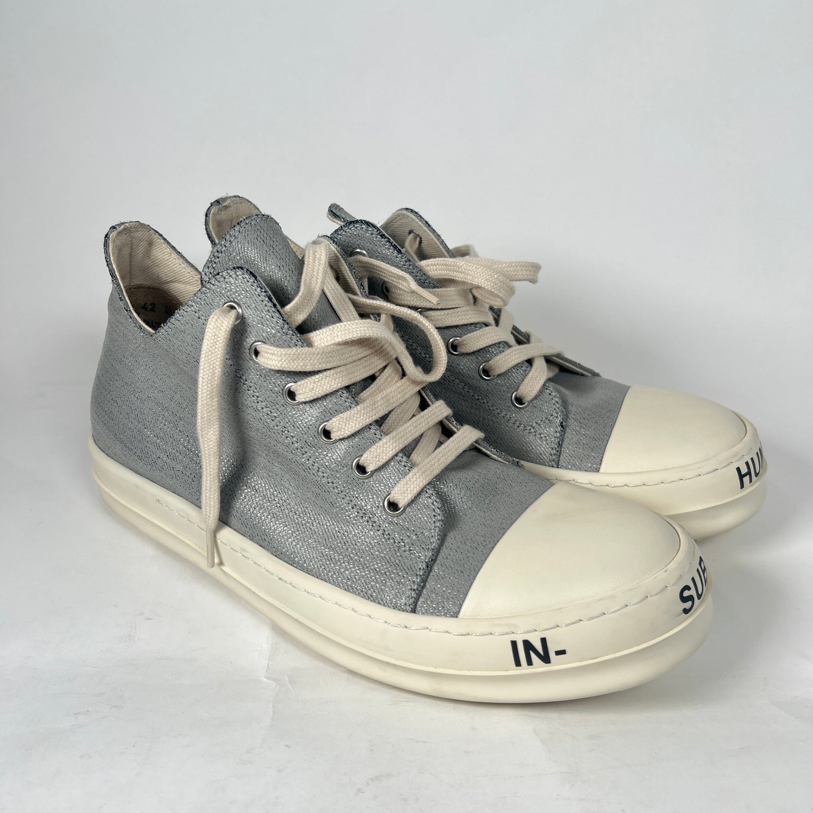 Rick Owens Waxed Silver Sub-Human Low-Top Ramones Size 42