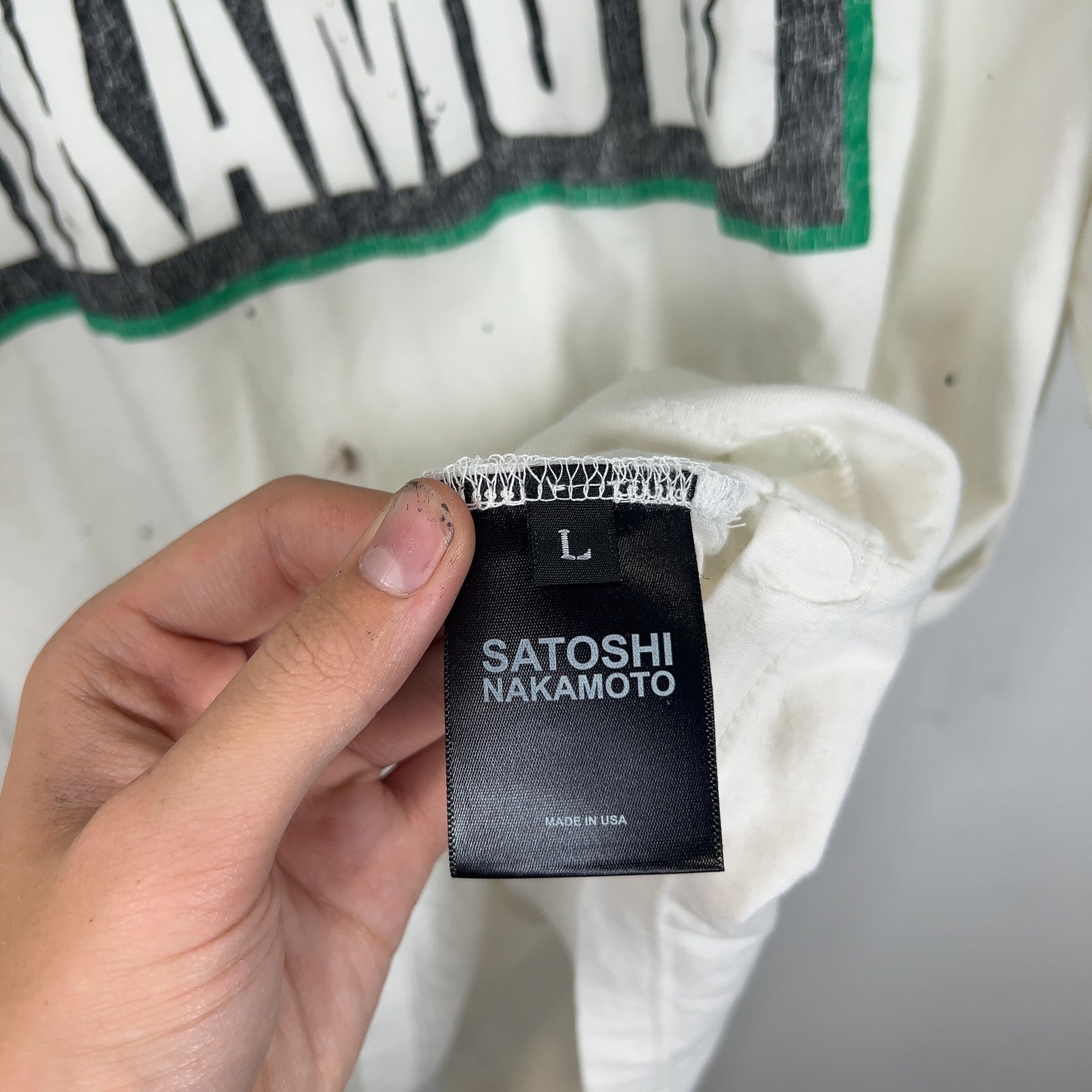 Satoshi Nakamoto Green Logo Faux Mud Distressed T-Shirt