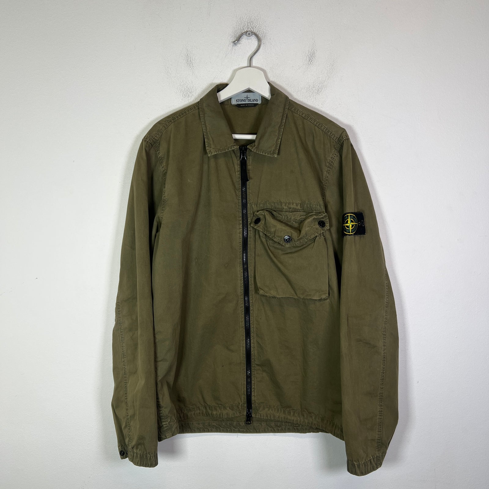 Stone Island Olive Garment Dyed Zip Overshirt Size L