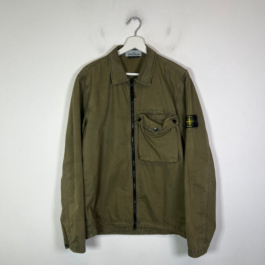 Stone Island Olive Garment Dyed Zip Overshirt Size L