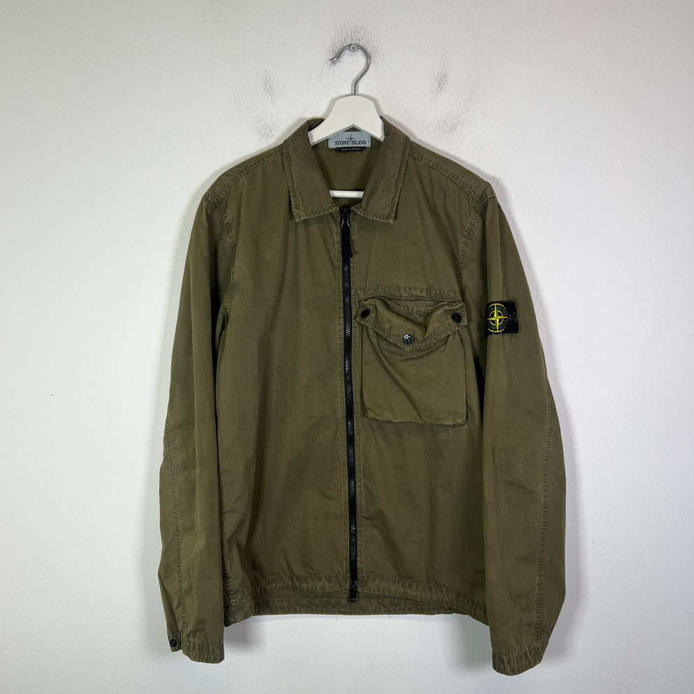 Stone Island Olive Garment Dyed Zip Overshirt Size L